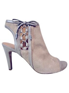Franco Sarto Elton Suede Lace Up Heeled Sandals Peep Toe Tan Size 6